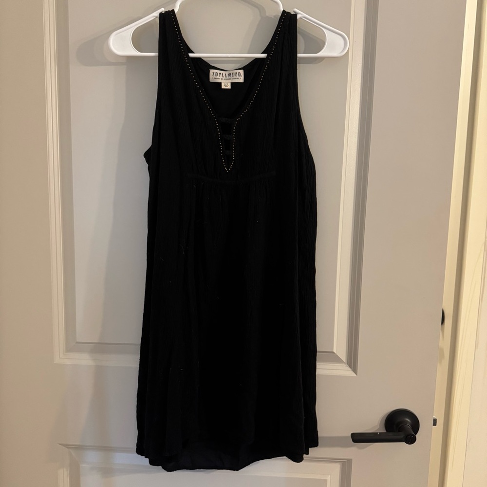 Idyllwind Black Sleeveless V-Neck Mini Dress with Gold Stud Trim